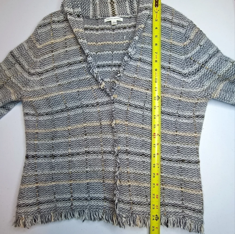 Banana Republic Gray Wool Angora Blend Fringed Cardigan Made In Hong Kong Size L - Picture 7 of 11